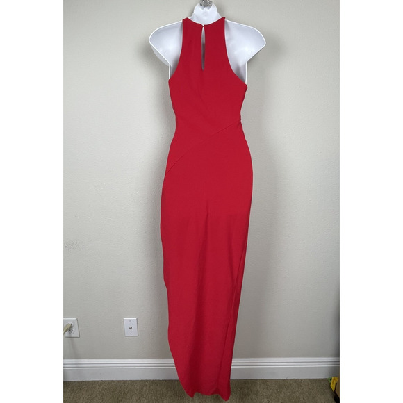 Amanda Uprichard Red Maxi Dress XS High Neck Cutout Slit Formal Sleeveless‎ - Picture 6 of 9